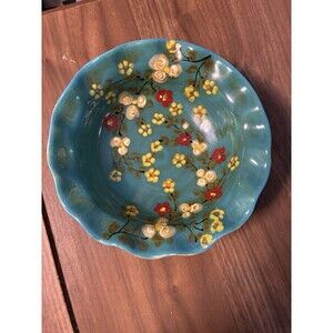 Don Swanson Floral Hand Painted Bowl Signed Dated 2013 USA Folk Art Pottery